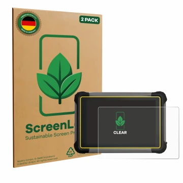 Front side of a product packaging with the brand logo ScreenLeaf. Next to it is the device Leica iCON CC170 shown with the cor