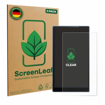 Front side of a product packaging with the brand logo ScreenLeaf. Next to it is the device FiiO JM21 shown with the correspond