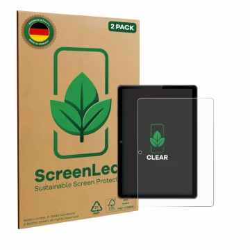 Front side of a product packaging with the brand logo ScreenLeaf. Next to it is the device Awow P11 10