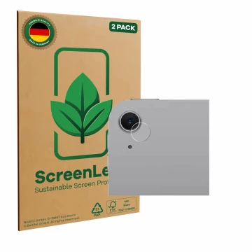 Front side of a product packaging with the brand logo ScreenLeaf. Next to it is the device Apple iPad Air 11