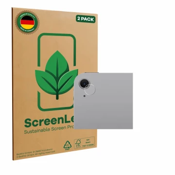 Front side of a product packaging with the brand logo ScreenLeaf. Next to it is the device Apple iPad Air 13