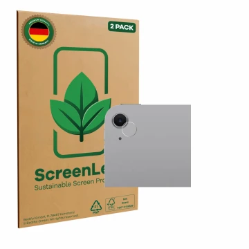 Front side of a product packaging with the brand logo ScreenLeaf. Next to it is the device Apple iPad Air 13