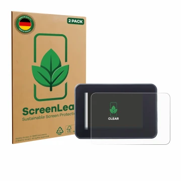Front side of a product packaging with the brand logo ScreenLeaf. Next to it is the device Yamaha MT-07 2023 shown with the co