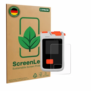Front side of a product packaging with the brand logo ScreenLeaf. Next to it is the device Mammut Barryvox Barryvox 2 shown wi