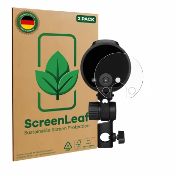 Front side of a product packaging with the brand logo ScreenLeaf. Next to it is the device Profoto A2 shown with the correspon