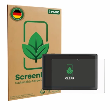 Front side of a product packaging with the brand logo ScreenLeaf. Next to it is the device SGIN T10 Pro 10.1