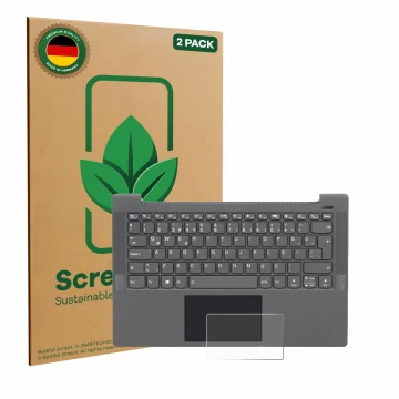 Front side of a product packaging with the brand logo ScreenLeaf. Next to it is the device Lenovo IdeaPad 5 14ALC05 Touchpad s