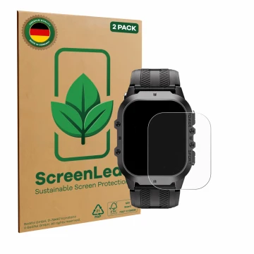 Front side of a product packaging with the brand logo ScreenLeaf. Next to it is the device Oukitel BT20 1.96