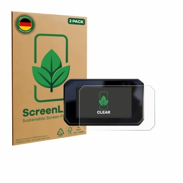 Front side of a product packaging with the brand logo ScreenLeaf. Next to it is the device Honda CBR650R 2025 shown with the c