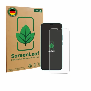 Front side of a product packaging with the brand logo ScreenLeaf. Next to it is the device Honor 400 Lite shown with the corre