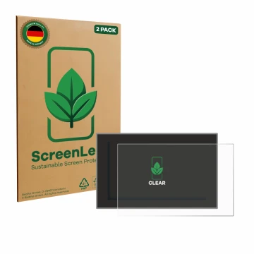 Front side of a product packaging with the brand logo ScreenLeaf. Next to it is the device Dacia Duster 3 2025 shown with the 