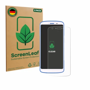 Front side of a product packaging with the brand logo ScreenLeaf. Next to it is the device Zebra HC 25 shown with the correspo