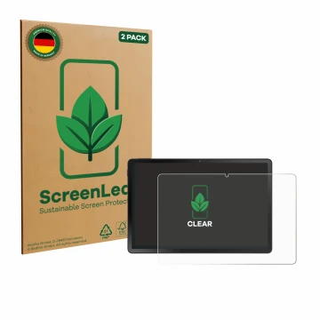 Front side of a product packaging with the brand logo ScreenLeaf. Next to it is the device Doogee U11 Pro shown with the corre