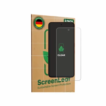 Front side of a product packaging with the brand logo ScreenLeaf. Next to it is the device Nothing CMF Phone 2 Pro shown with 