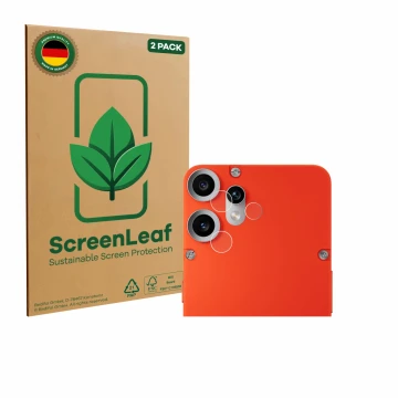 Front side of a product packaging with the brand logo ScreenLeaf. Next to it is the device Nothing CMF Phone 2 Pro (ONLY Camer