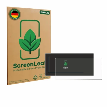 Front side of a product packaging with the brand logo ScreenLeaf. Next to it is the device Acta Berg Radio shown with the corr