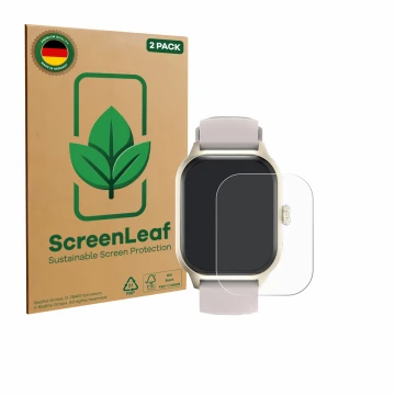 Front side of a product packaging with the brand logo ScreenLeaf. Next to it is the device LAOYABB QS07 2.01