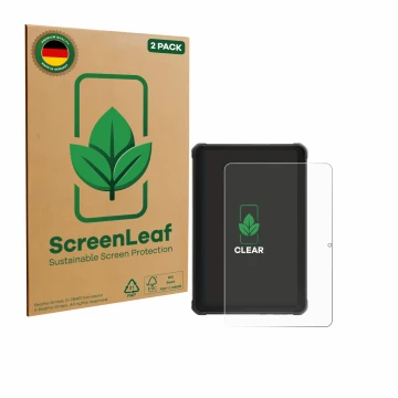 Front side of a product packaging with the brand logo ScreenLeaf. Next to it is the device Hotwav R10 Pro shown with the corre