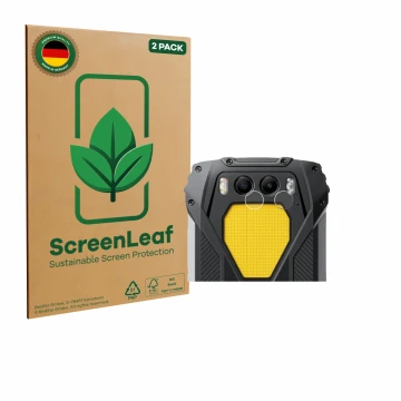 Front side of a product packaging with the brand logo ScreenLeaf. Next to it is the device Blackview BV7300 (ONLY Camera Lens)