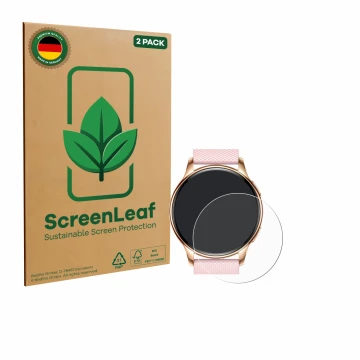 Front side of a product packaging with the brand logo ScreenLeaf. Next to it is the device Maoo VT.11 shown with the correspon