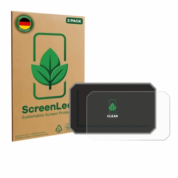 Front side of a product packaging with the brand logo ScreenLeaf. Next to it is the device Honda Forza 2025 shown with the cor
