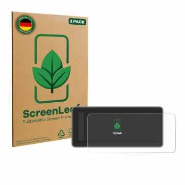 Front side of a product packaging with the brand logo ScreenLeaf. Next to it is the device Vantrue Nexus 4 Pro shown with the 