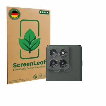 Front side of a product packaging with the brand logo ScreenLeaf. Next to it is the device Motorola Edge (2025) (ONLY Camera L