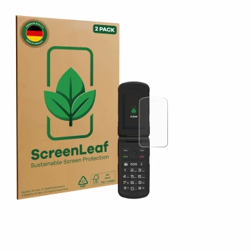 Front side of a product packaging with the brand logo ScreenLeaf. Next to it is the device AGM M10 shown with the correspondin