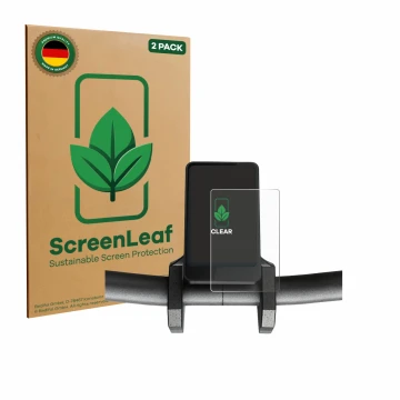 Front side of a product packaging with the brand logo ScreenLeaf. Next to it is the device Joyor T6 shown with the correspondi