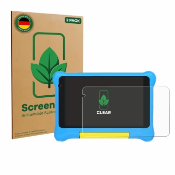 Front side of a product packaging with the brand logo ScreenLeaf. Next to it is the device Yicty YTYTK707 shown with the corre