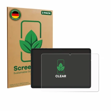 Front side of a product packaging with the brand logo ScreenLeaf. Next to it is the device Tabwee RM2025 10.1