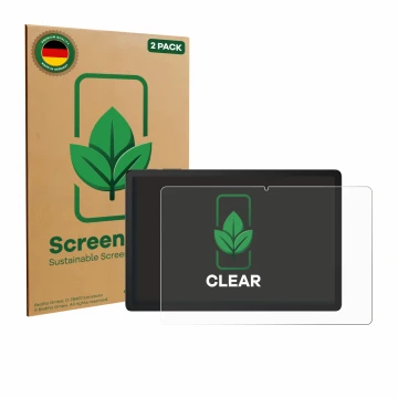 Front side of a product packaging with the brand logo ScreenLeaf. Next to it is the device Doogee Tab G6 Plus shown with the c