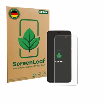 Front side of a product packaging with the brand logo ScreenLeaf. Next to it is the device Vivo X200 FE shown with the corresp