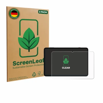 Front side of a product packaging with the brand logo ScreenLeaf. Next to it is the device Redmagic Astra NP05J shown with the