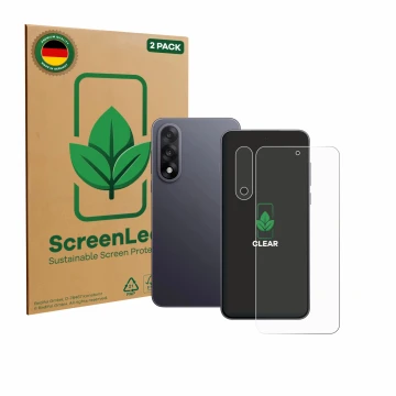 Front side of a product packaging with the brand logo ScreenLeaf. Next to it is the device OnePlus Nord 5 (Front+Camera) shown