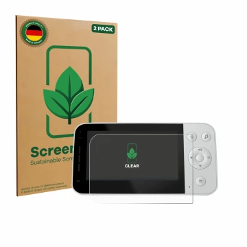 Front side of a product packaging with the brand logo ScreenLeaf. Next to it is the device Philips Avent SCD951/26 shown with 