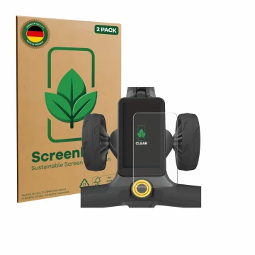 Front side of a product packaging with the brand logo ScreenLeaf. Next to it is the device PowaKaddy CT12 GPS shown with the c