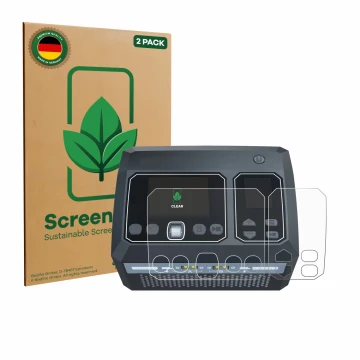 Front side of a product packaging with the brand logo ScreenLeaf. Next to it is the device SkyRc D750 Mix shown with the corre