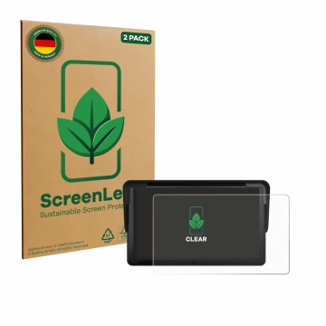 Front side of a product packaging with the brand logo ScreenLeaf. Next to it is the device Carpuride V3 7