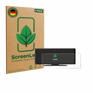 Front side of a product packaging with the brand logo ScreenLeaf. Next to it is the device Carpuride V92 10.26