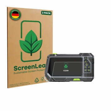 Front side of a product packaging with the brand logo ScreenLeaf. Next to it is the device Teslong NTS500 shown with the corre