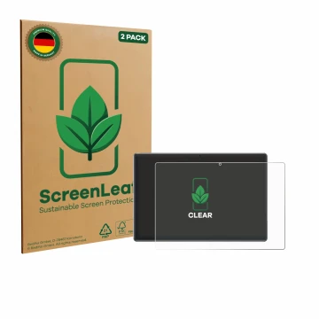 Front side of a product packaging with the brand logo ScreenLeaf. Next to it is the device Xgody P60 Pro shown with the corres