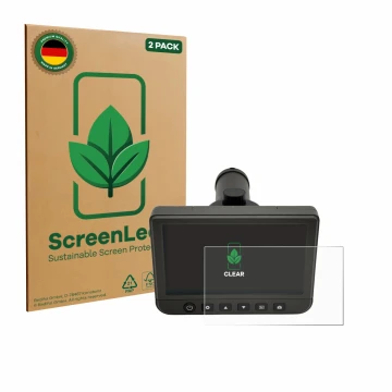 Front side of a product packaging with the brand logo ScreenLeaf. Next to it is the device dnt DigiTele PRO shown with the cor