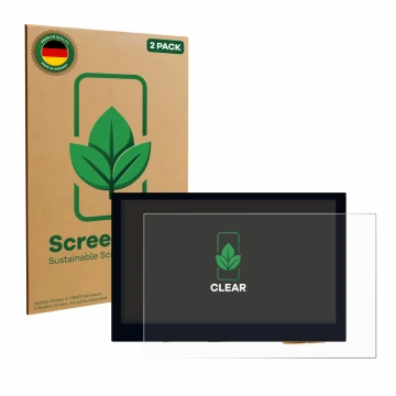 Front side of a product packaging with the brand logo ScreenLeaf. Next to it is the device Waveshare 4.3