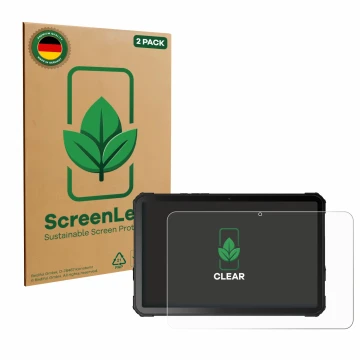Front side of a product packaging with the brand logo ScreenLeaf. Next to it is the device Fossibot DT3 5G shown with the corr
