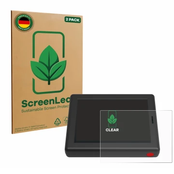 Front side of a product packaging with the brand logo ScreenLeaf. Next to it is the device XC Tracer Maxx III shown with the c
