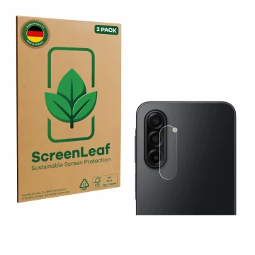 Front side of a product packaging with the brand logo ScreenLeaf. Next to it is the device Samsung Galaxy A17 5G (ONLY Camera 