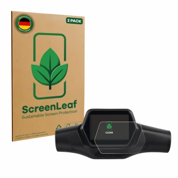 Front side of a product packaging with the brand logo ScreenLeaf. Next to it is the device Segway Ninebot ZT3 D shown with the