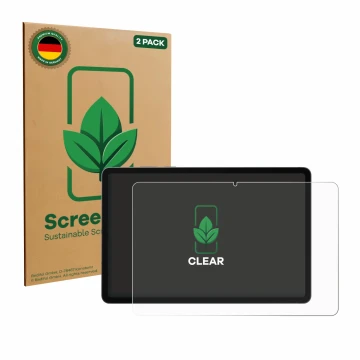 Front side of a product packaging with the brand logo ScreenLeaf. Next to it is the device Samsung Galaxy Tab S11 shown with t