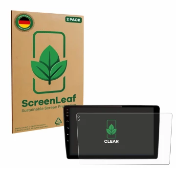 Front side of a product packaging with the brand logo ScreenLeaf. Next to it is the device Junsun V2 Plus 10
